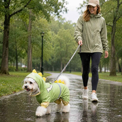 Dinosaur Dog Raincoat with Clear Visor Hood – Full-Body Waterproof Pet Suit for Rain, Mud & Outdoor Walks