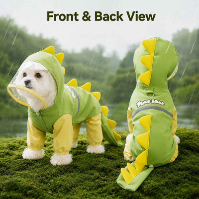 Dinosaur Dog Raincoat with Clear Visor Hood – Full-Body Waterproof Pet Suit for Rain, Mud & Outdoor Walks