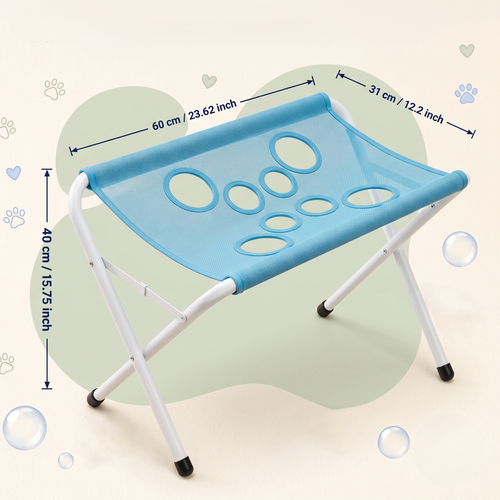 Foldable Pet Bathing Hammock Stand with Breathable Mesh Fabric | Elevated Grooming Table for Easier Pet Care