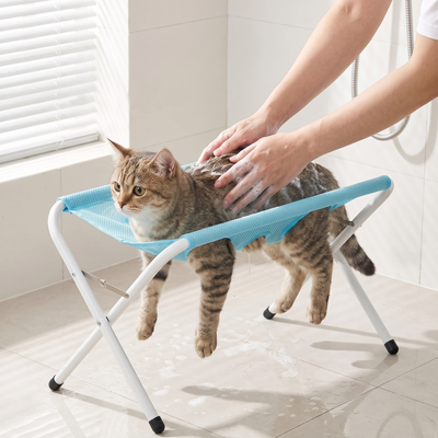 Foldable Pet Bathing Hammock Stand with Breathable Mesh Fabric | Elevated Grooming Table for Easier Pet Care