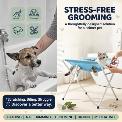 Foldable Pet Bathing Hammock Stand with Breathable Mesh Fabric | Elevated Grooming Table for Easier Pet Care
