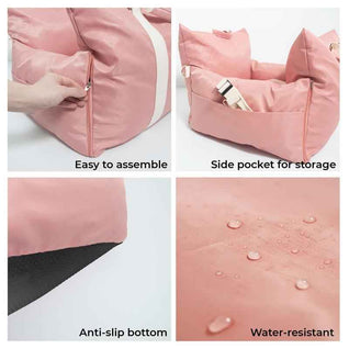 KOMAVIC Dog Car Seat Bed for Small Dogs, Bolster Travel Pet Bed with Seat Belt Straps, Machine Washable, Anti-Slip Base