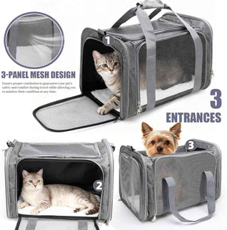 Komavic Portable Foldable Pet Carrier Bags, Foldable Airline Approved Pet Carrier - Grey (3 Sizes)