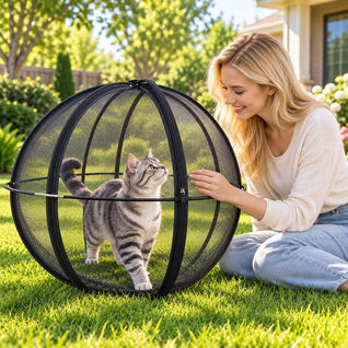 Komavic 27.6 Outdoor Rolling Cat Playpen Ball – Foldable Mesh for Backyard Exploration