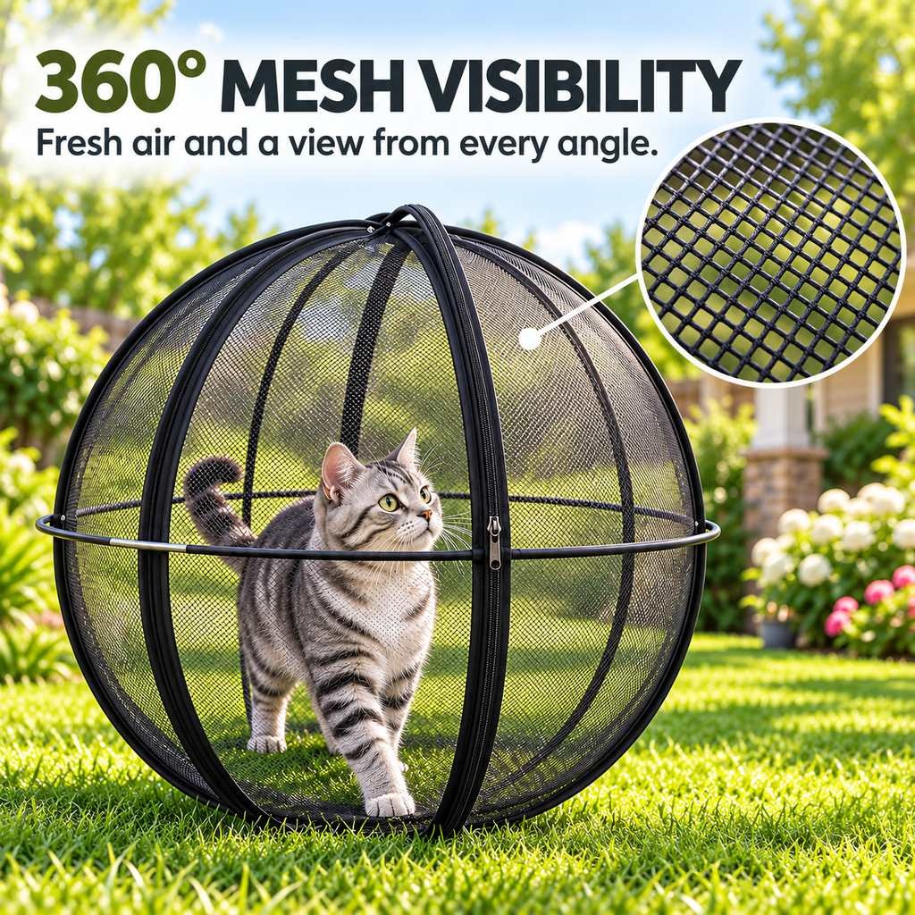 27.6 Outdoor Rolling Cat Playpen Ball – Foldable Mesh for Backyard ...
