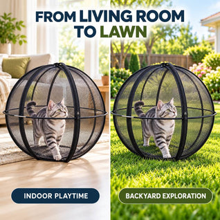Komavic 27.6 Outdoor Rolling Cat Playpen Ball – Foldable Mesh for Backyard Exploration