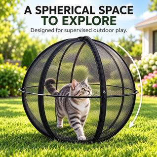 Komavic 27.6 Outdoor Rolling Cat Playpen Ball – Foldable Mesh for Backyard Exploration