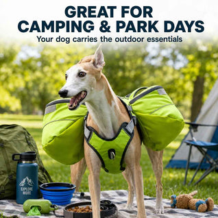 Komavic Dog Saddlebag Backpack Harness for Hiking & Camping, Hands-Free Storage