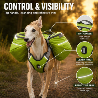 Komavic Dog Saddlebag Backpack Harness for Hiking & Camping, Hands-Free Storage