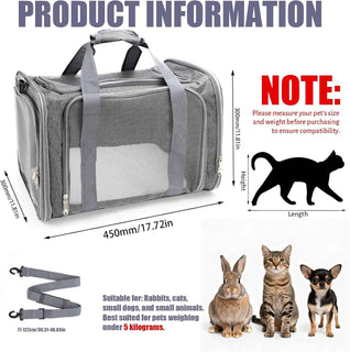 Komavic Portable Foldable Pet Carrier Bags, Foldable Airline Approved Pet Carrier - Grey (3 Sizes)