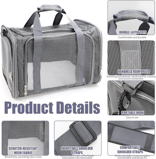 Komavic Portable Foldable Pet Carrier Bags, Foldable Airline Approved Pet Carrier - Grey (3 Sizes)