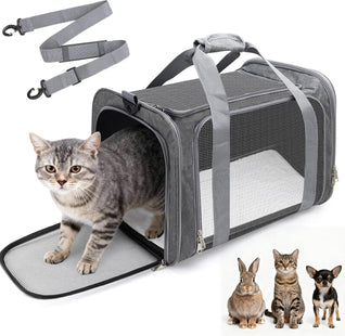 Komavic Portable Foldable Pet Carrier Bags, Foldable Airline Approved Pet Carrier - Grey (3 Sizes)