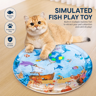 Komavic Interactive Cooling Water Mat for Cats - Fish Print, BPA-Free Pet Bed