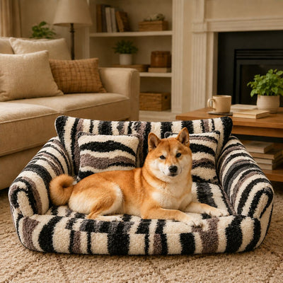 Komavic Plush Dog Sofa Bed with Bolster Support