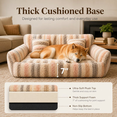 Komavic Plush Dog Sofa Bed with Bolster Support