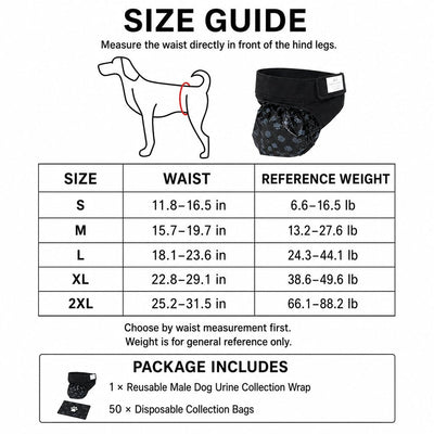 Komavic Reusable Male Dog Urine Collection Wrap with 50 Bags 