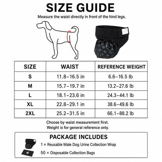 Komavic Reusable Male Dog Urine Collection Wrap with 50 Bags 