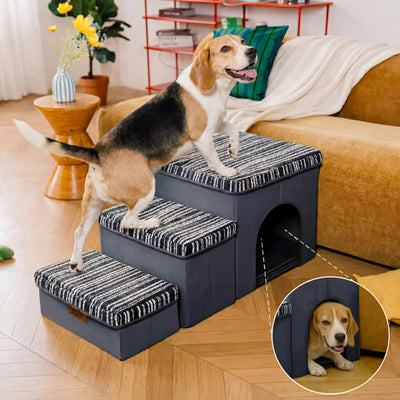 Komavic Textured Stripe Dog Stairs with Storage