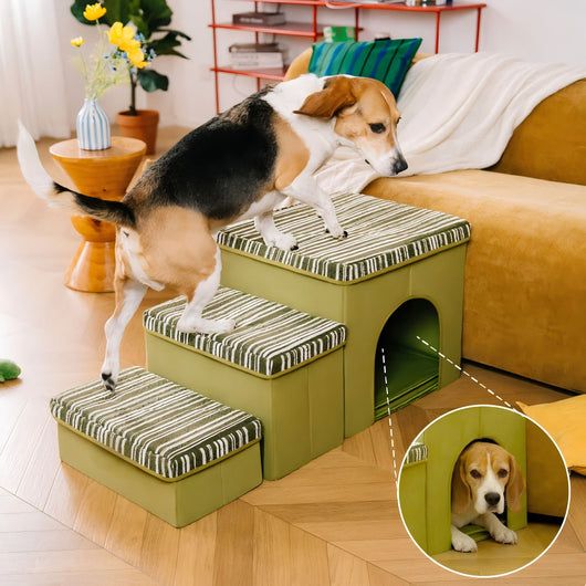 Komavic Textured Stripe Dog Stairs with Storage