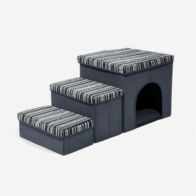 Komavic Textured Stripe Dog Stairs with Storage