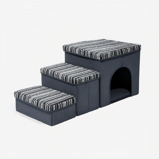Komavic Textured Stripe Dog Stairs with Storage