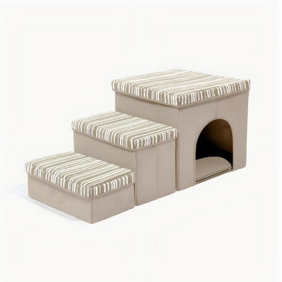 Komavic Textured Stripe Dog Stairs with Storage