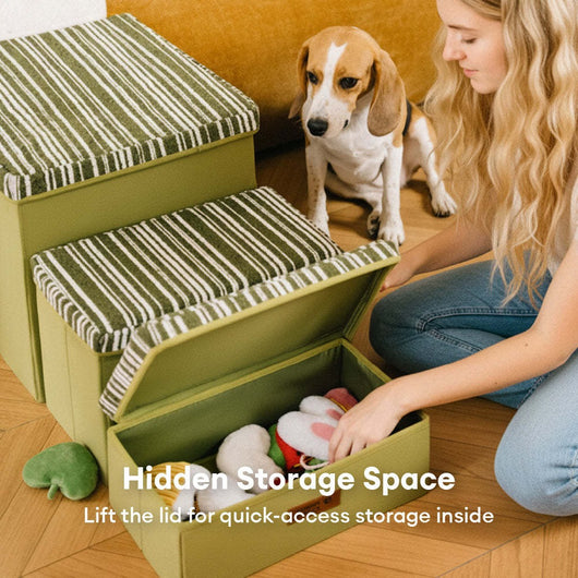 Komavic Textured Stripe Dog Stairs with Storage