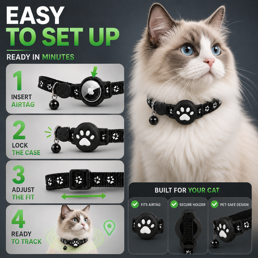 Komavic GPS Cat Collar Smart Tracker & Reflective Fit