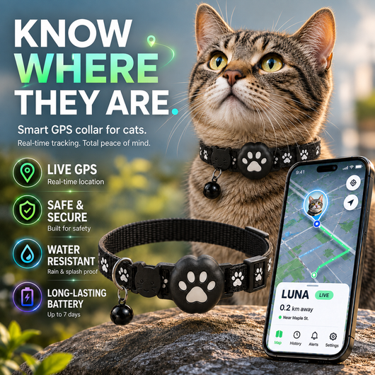 Komavic GPS Cat Collar Smart Tracker & Reflective Fit