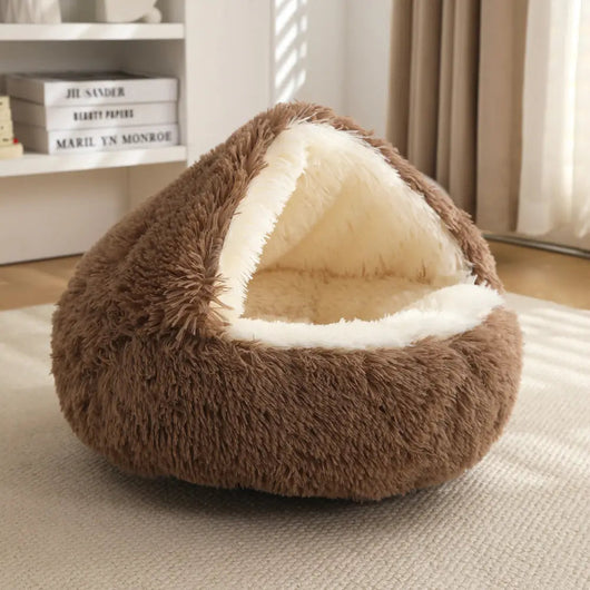 Komavic Plush Hooded Cocoon Pet Bed