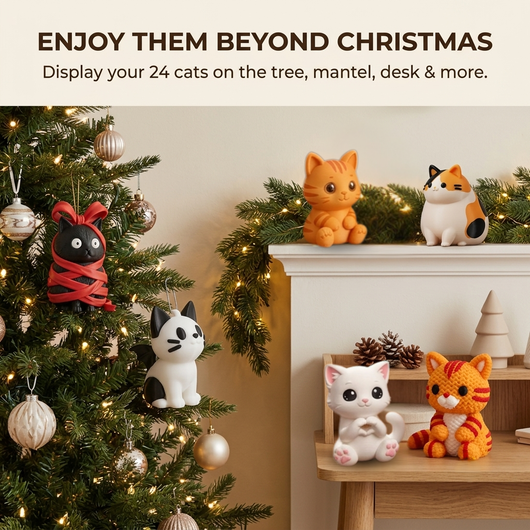Komavic 3D Cat Advent Calendar with 24 Unique Christmas Cat Figures