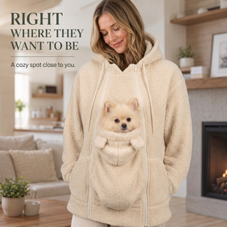 Komavic Teddy Fleece Pet Carrier Hoodie – Kangaroo Pouch for Cats & Small Dogs