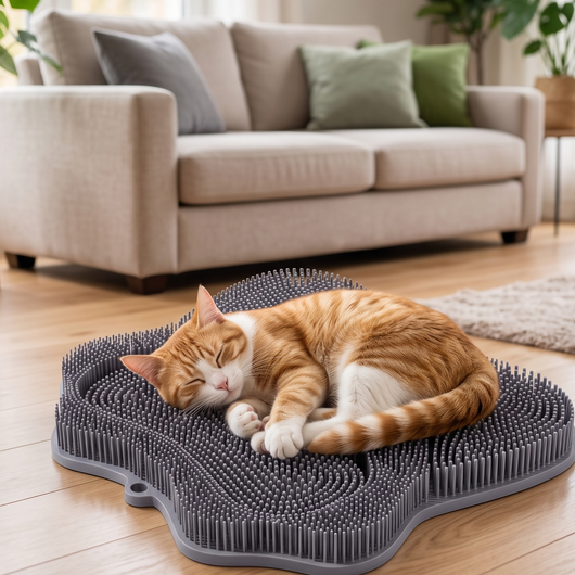 KOMAVIC Mew-Spa™ Self-Groom Cat Mat — Soft TPR Bristle Pad for Scratching, Rubbing & Shedding Control