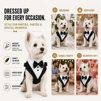 Komavic Tuxedo Dog Harness with Bow Tie
