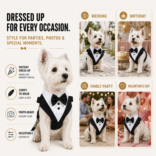 Komavic Tuxedo Dog Harness with Bow Tie