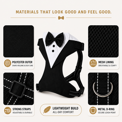 Komavic Tuxedo Dog Harness with Bow Tie