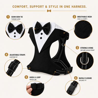 Komavic Tuxedo Dog Harness with Bow Tie