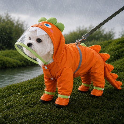 Dinosaur Dog Raincoat with Clear Visor Hood – Full-Body Waterproof Pet Suit for Rain, Mud & Outdoor Walks