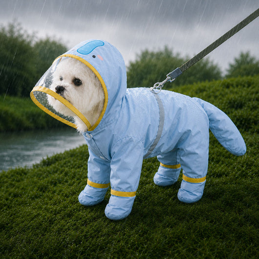 Dinosaur Dog Raincoat with Clear Visor Hood – Full-Body Waterproof Pet Suit for Rain, Mud & Outdoor Walks