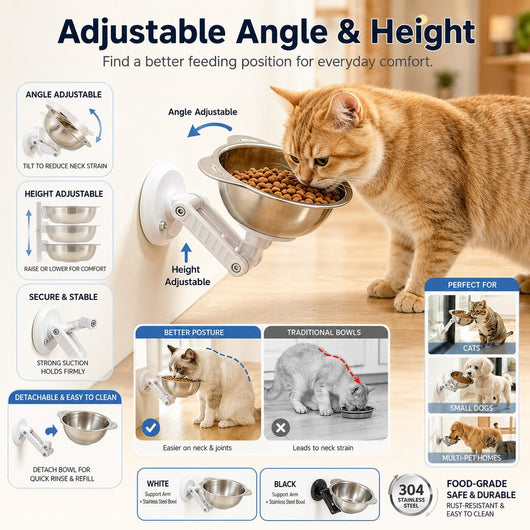 Komavic Wall-Mounted Pet Bowl No-Drill Elevated Feeding
