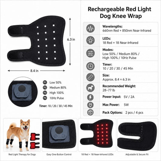 Komavic Rechargeable Dog Red Light Knee Wrap