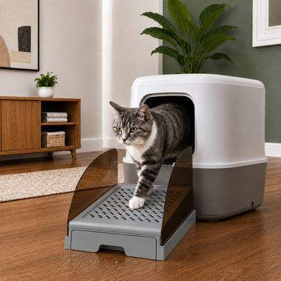 Adjustable Cat Litter Box Step with Pull-Out Tray