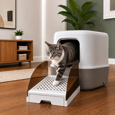 Adjustable Cat Litter Box Step with Pull-Out Tray