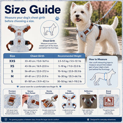 Komavic Vintage Denim Dog Harness & Leash Set