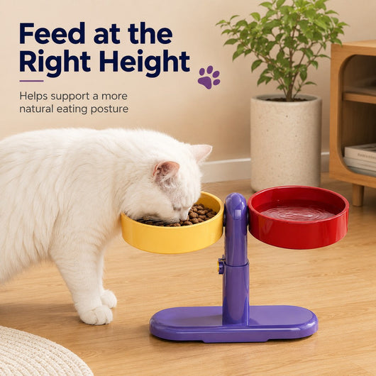 Komavic Elevated Pet Bowl Adjustable & Space-Saving