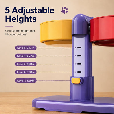 Komavic Elevated Pet Bowl Adjustable & Space-Saving