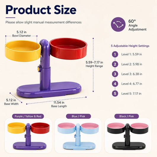 Komavic Elevated Pet Bowl Adjustable & Space-Saving