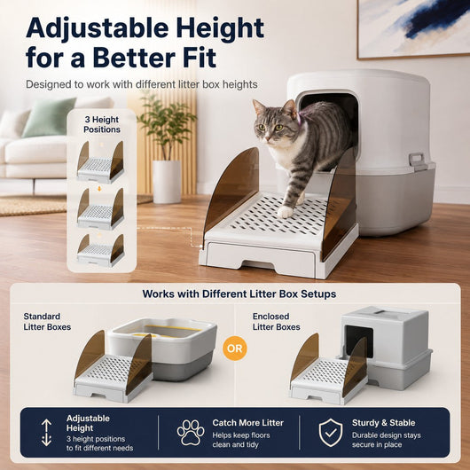 Adjustable Cat Litter Box Step with Pull-Out Tray