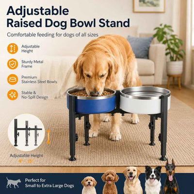 Paws in Awe Adjustable Raised Dog Bowl Stand for Home Feeding - No-Bend Metal Pet Bowl Holder for Cleaner, More Comfortable Meals