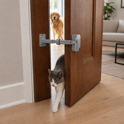 Adjustable Pet Door Latch for Litter Rooms - Let Cats In & Help Keep Dogs Out